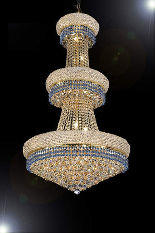 French Empire Crystal Chandelier Chandeliers Lighting Trimmed with Blue Crystal! Good for Dining Room, Foyer, Entryway, Family Room and More! H50" X W30" - A500-B83/CG/541/24