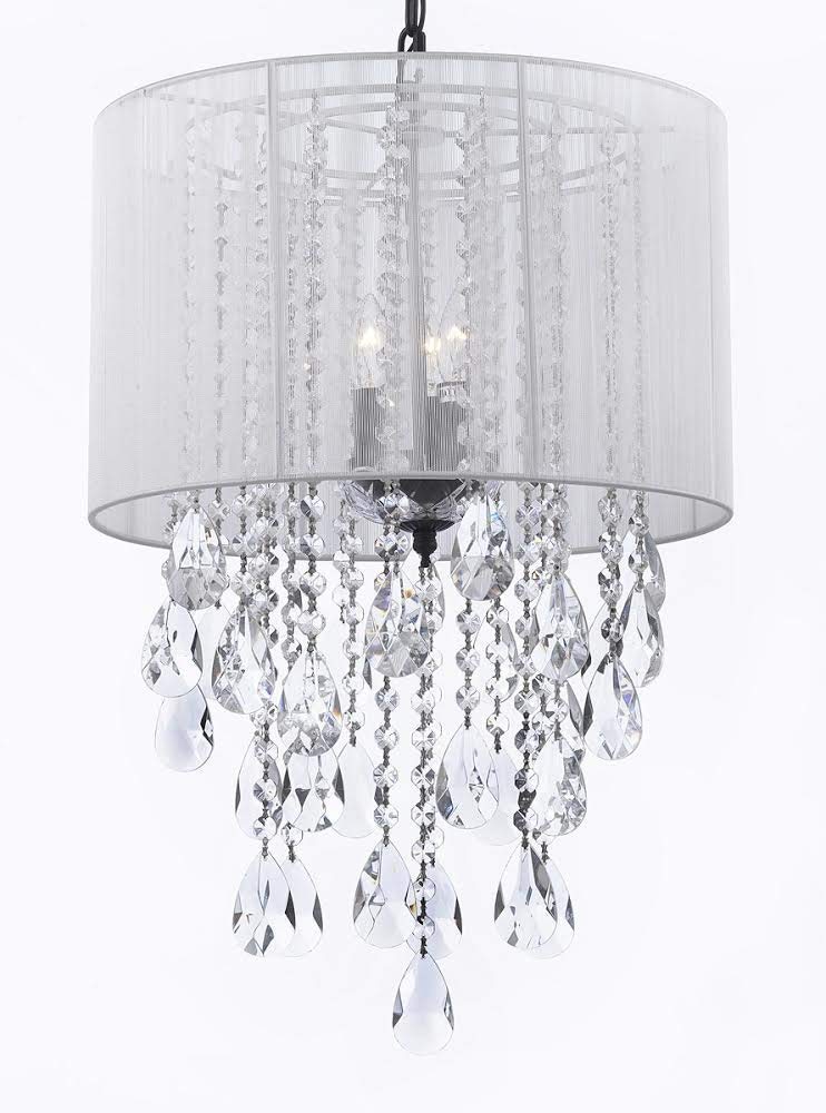 Swarovski Crystal Trimmed Chandelier Empress Crystal (TM) with Large White Shade! H24" x W15" - G7-B9/WHITE/3/26028/3SW