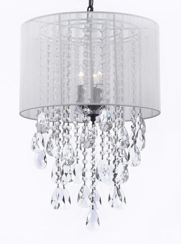 Swarovski Crystal Trimmed Chandelier Empress Crystal (TM) with Large White Shade! H24" x W15" - G7-B9/WHITE/3/26028/3SW