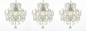 Set of 3: Wrought Iron Crystal Chandelier Lighting Country French White - One Light Ceiling Fixture Wrought Country French Min Kitchen - set of 3 592/1-WHITE