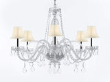 Crystal Chandelier Chandeliers Lighting with White Shades w/Chrome Sleeves H27" x W32" - G46-B43/SC/WHITESHADES/B67/385/6