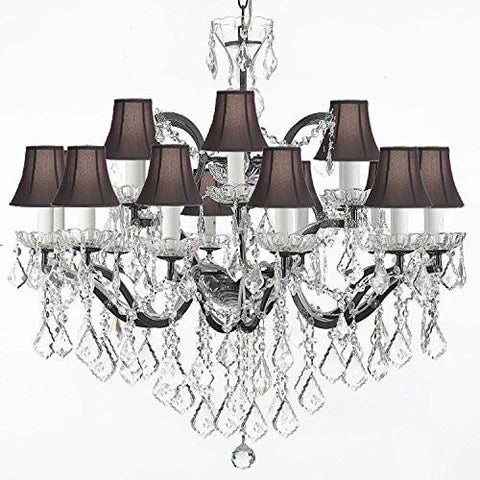 Nineteenth C. Baroque Iron & Empress Crystal (Tm) Chandelier Lighting H 28" X W 30" With Shades - G83-Sc/Blackshades/995/18