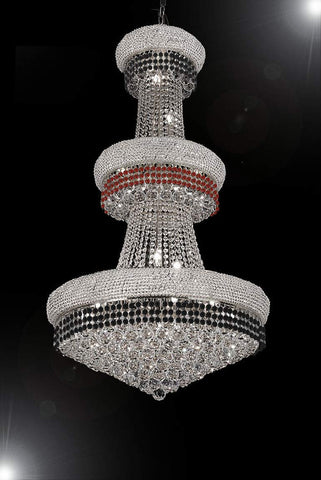 French Empire Crystal Chandelier Chandeliers Moroccan Style Lighting Trimmed with Jet Black & Ruby Red Crystal Good for Dining Room, Foyer, Entryway, Family Room and More! H50" X W30" - A500-B111/CS/541/24