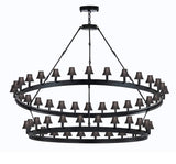 Set of 2 - Castile Two Tier Wrought Iron Chandelier with Black Shades - Industrial Loft Rustic Lighting W 63" H 60"