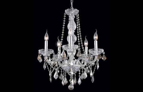 C121-7855D21C-GT/RC - Regency Lighting: Verona 5 light Chrome Chandelier Golden Teak (Smoky) Royal Cut Crystal