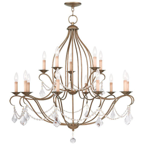 Livex Chesterfield 15 Light Antique Gold Leaf Chandelier - C185-6429-48