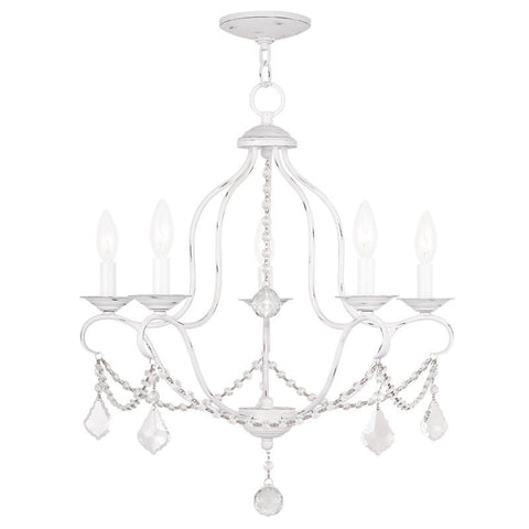 Livex Chesterfield 5 Light Antique White Chandelier - C185-6435-60