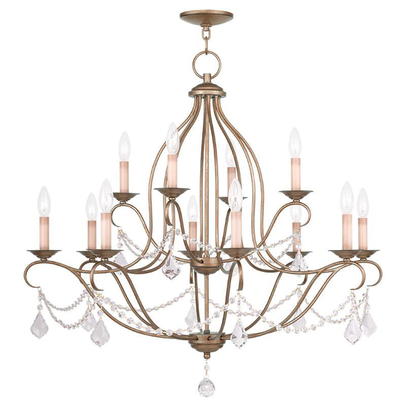 Livex Chesterfield 12 Light Antique Gold Leaf Chandelier - C185-6438-48