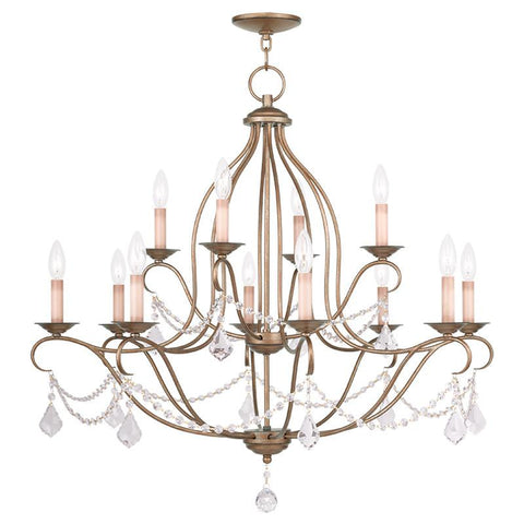 Livex Chesterfield 12 Light Antique Gold Leaf Chandelier - C185-6438-48