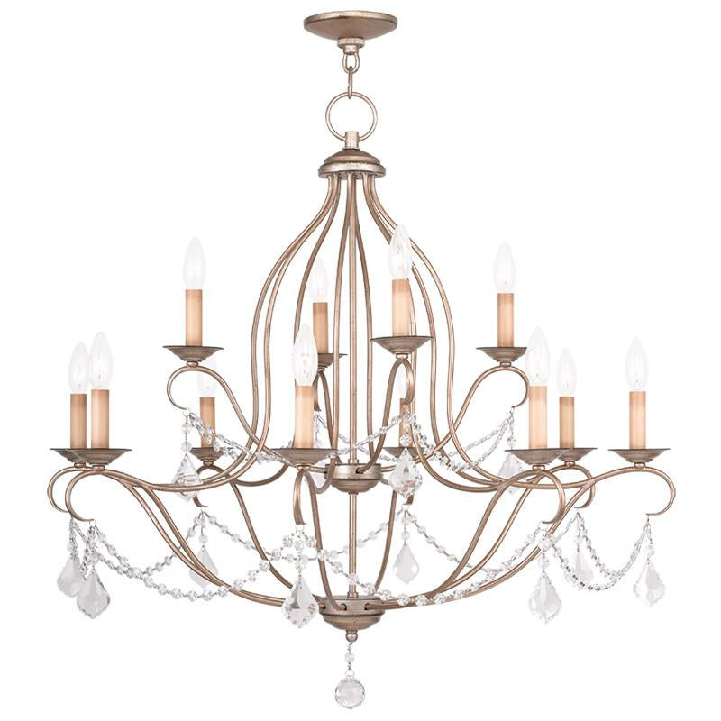 Livex Chesterfield 12 Light Antique Silver Leaf Chandelier - C185-6438-73