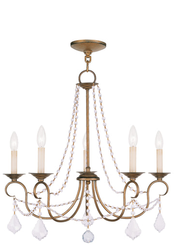 Livex Pennington 5 Light Antique Gold Leaf Chandelier - C185-6515-48