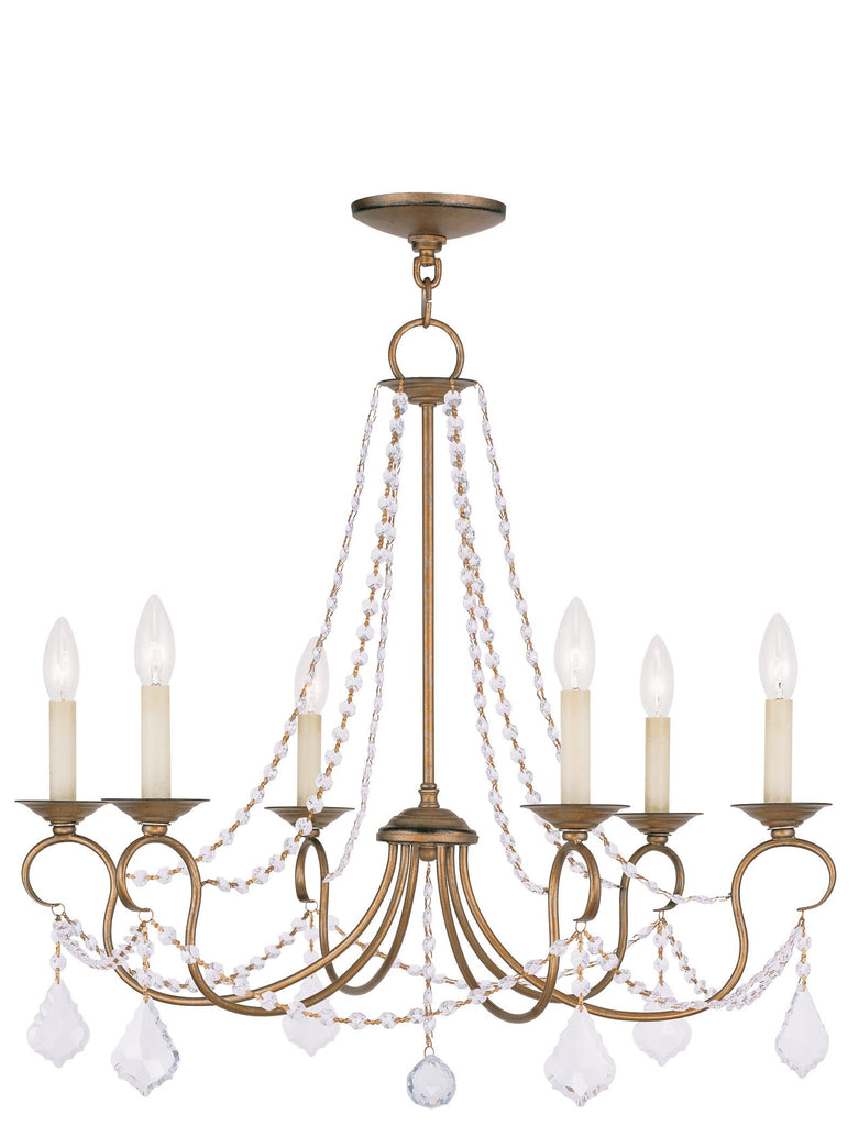 Livex Pennington 6 Light Antique Gold Leaf Chandelier - C185-6516-48