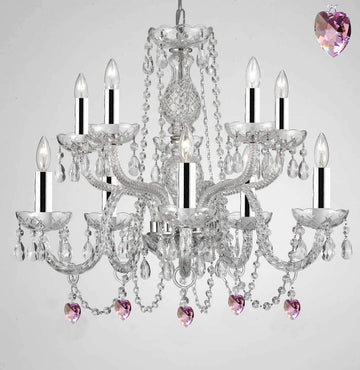 Empress Crystal (Tm) Chandelier Chandeliers Lighting with Pink Color Crystal w/Chrome Sleeves! - G46-B43/B21/1122/5+5