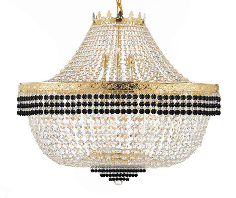 Nail Salon French Empire Crystal Chandelier Lighting Dressed with Jet Black Crystal Balls - Great for The Dining Room, Foyer, Entryway and More! H 30" W 36" 25 Lights - A500-B75/H30/CG/4199/25
