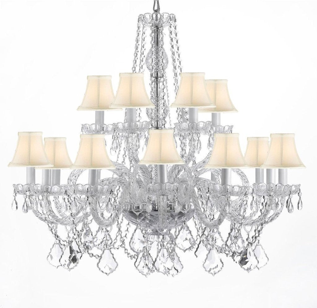 Crystal Chandelier Chandeliers Lighting With White Shades H 38" x W 37" - A46-WHITESHADES/CS/385/9+9