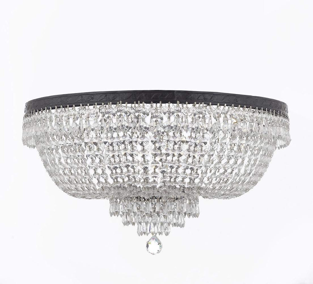 Set of 2-1 French Empire Crystal Chandelier Lighting H36" X W30" W/Dark Antique Finish! and 1 French Empire Crystal Flush Chandelier Lighting H21" X W30" w/Dark Antique Finish! - 1EA CB/870/14 + 1EA FLUSH/CB/870/14 A500-
