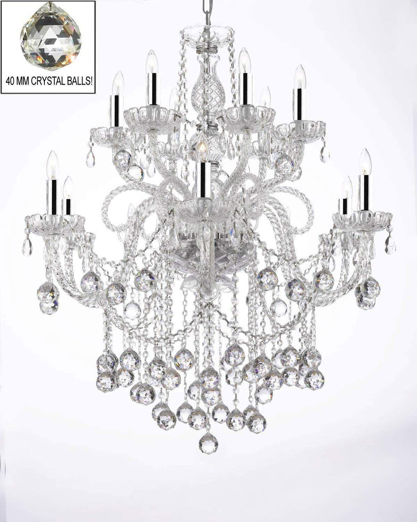 Swarovski Crystal Trimmed Chandelier! Chandelier Lighting Crystal Chandeliers With Crystal Balls w/Chrome Sleeves! H38" X W32" - A46-B43/B6/3/385/6+6 SW