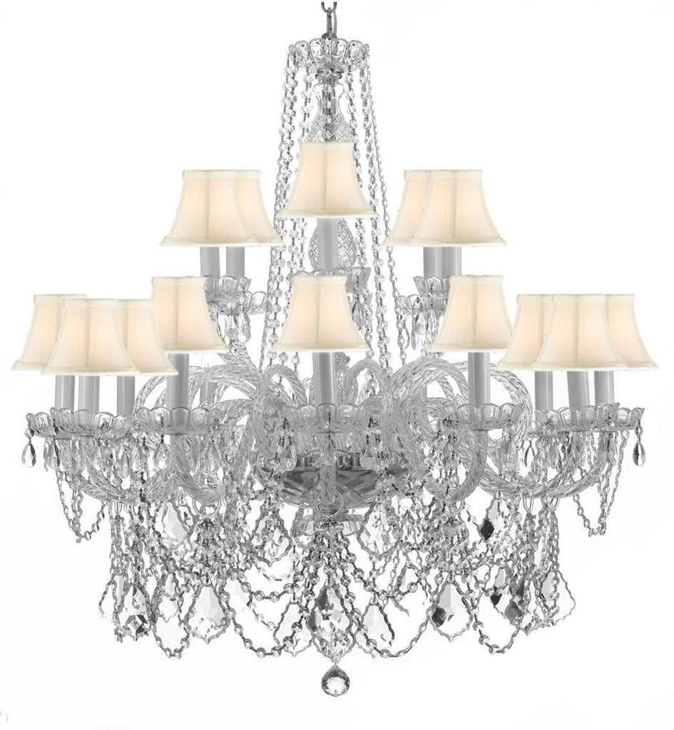 Crystal Chandelier Chandeliers Lighting H42" X W37" w/White Shades - F46-WHITESHADES/3/385/9+9