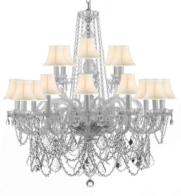 Crystal Chandelier Chandeliers Lighting H42" X W37" w/White Shades - F46-WHITESHADES/3/385/9+9