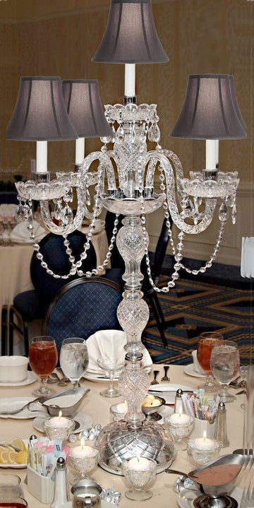 SET OF 10 WEDDING CANDELABRAS CANDELABRA CENTERPIECE CENTERPIECES - GREAT FOR SPECIAL EVENTS! - SET OF 10 w/BLACK SHADES - G46-CANDLE/BLACKSHADES/536/5-Set of 10