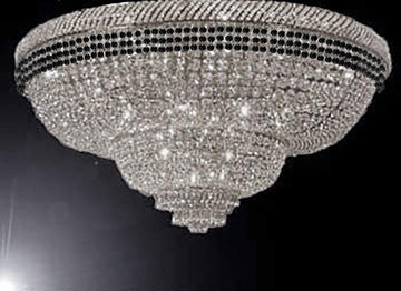 Flush French Empire Crystal Chandelier Chandeliers Moroccan Style Lighting Trimmed with Jet Black Crystal! Good for Dining Room, Foyer, Entryway, Family Room and More! H29" X W50" - A500-FLUSH/B79/CS/448/48
