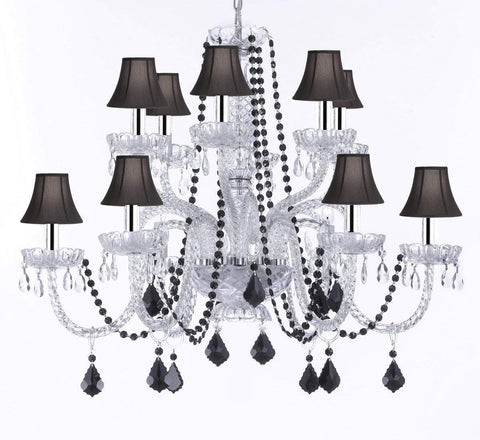 Empress Crystal (tm) Chandelier Chandeliers Lighting with Black Color Crystal and Black Shades! w/Chrome Sleeves! - F46-B43/B2/385/6+6-blkshd/black Crystal