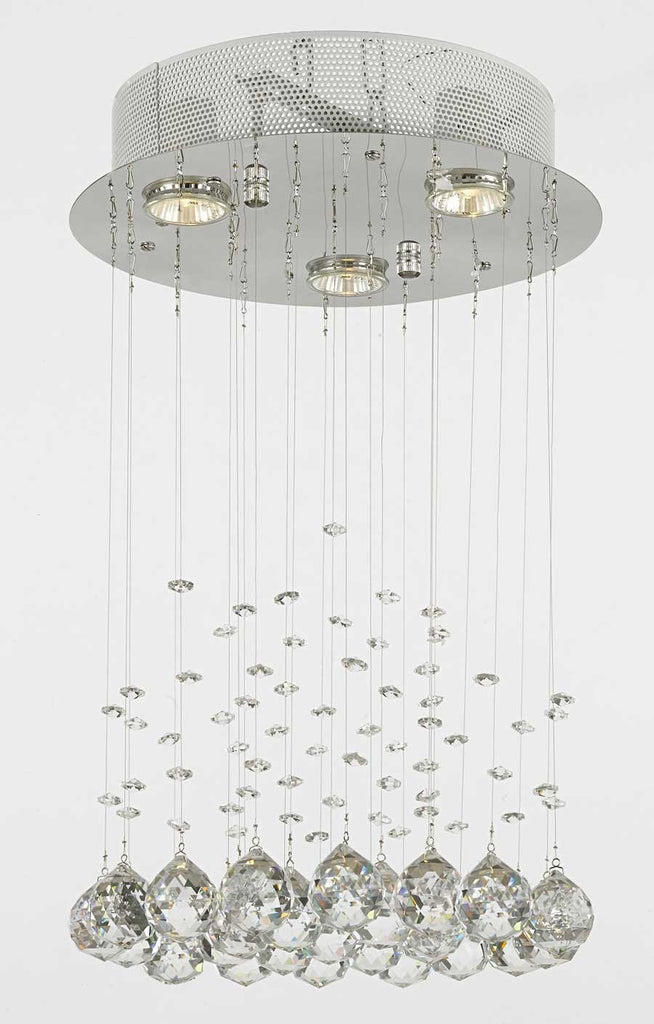 Modern Chandelier Rain Drop Lighting Crystal Ball round Fixture Pendant Ceiling Lamp H18 X W12 3 Lights Modern - C9071R-3-us