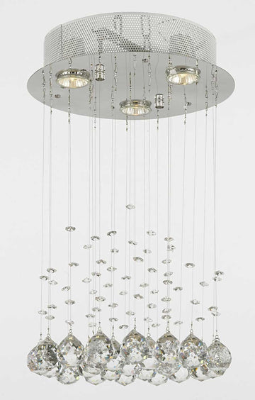 Modern Chandelier Rain Drop Lighting Crystal Ball round Fixture Pendant Ceiling Lamp H18 X W12 3 Lights Modern - C9071R-3-us