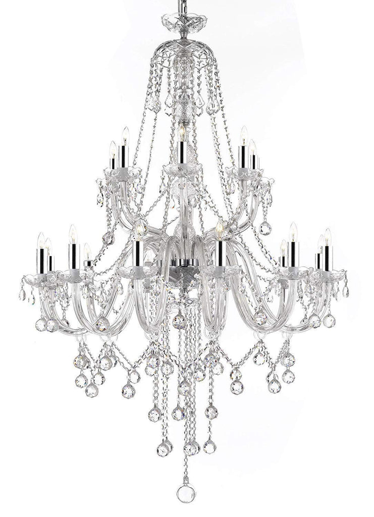 New! Murano Venetian Style Crystal Chandelier Lighting - Great for The Dining Room, Foyer, Living Room w/Chrome Sleeves! W 40" H 50" - A46-B43/B12/B6/282/18