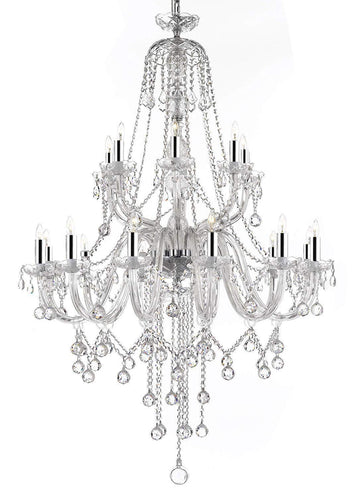 New! Murano Venetian Style Crystal Chandelier Lighting - Great for The Dining Room, Foyer, Living Room w/Chrome Sleeves! W 40" H 50" - A46-B43/B12/B6/282/18