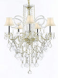 MURANO VENETIAN STYLE ALL-CRYSTAL CHANDELIER LIGHTING WITH WHITE SHADES W/CHROME SLEEVES H30" X W24"! - G46-B43/SC/WHITESHADE/CG/3/385/5