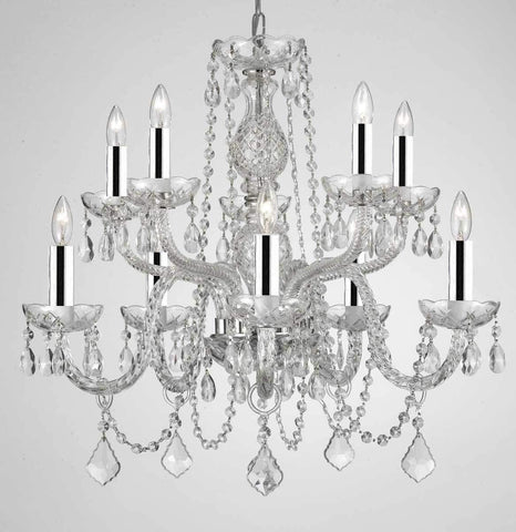 Swarovski Crystal Trimmed Chandelier! Chandelier Lighting Dressed with Swarovski Crystal w/Chrome Sleeves! H 25" W 24" Swag Plug in-Chandelier W/ 14' Feet of Hanging Chain and Wire! - G46-B43/B15/CS/1122/5+5SW