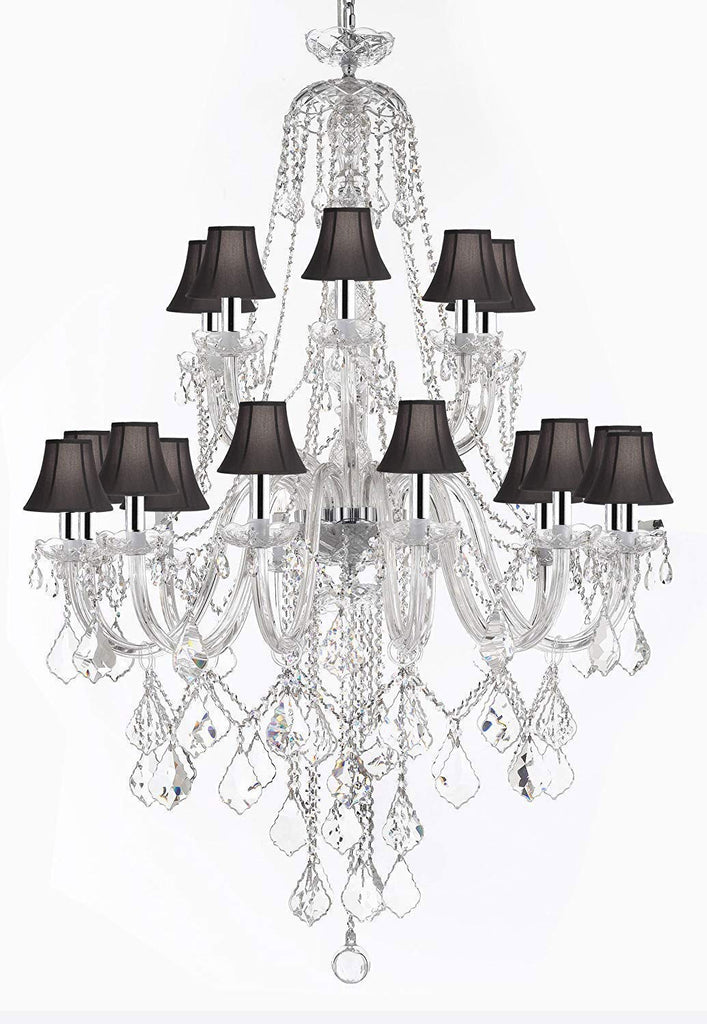 New! Murano Venetian Style Crystal Chandelier Lighting - Great for The Dining Room, Foyer, Living Room w/Chrome Sleeves! W 40" H 50" with BlackShades - A46-B43/B12/BLACKSHADES/282/18
