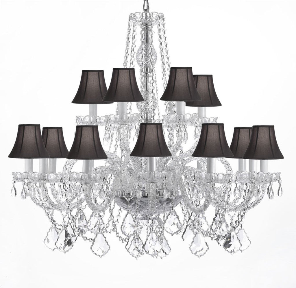 All Authentic Crystal Chandelier Lighting With Black Shades H 38" x W 37" - A46-BLACKSHADES/CS/385/9+9