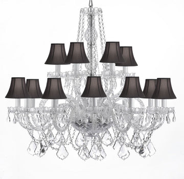 All Authentic Crystal Chandelier Lighting With Black Shades H 38" x W 37" - A46-BLACKSHADES/CS/385/9+9