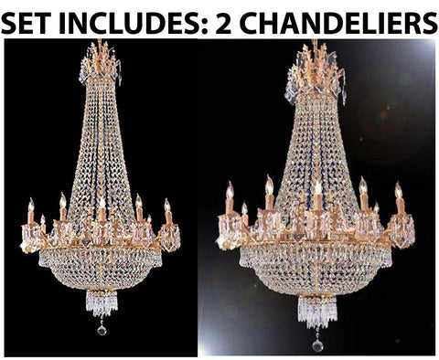 Set of 2-1 French Empire Gold Crystal Chandelier Lighting W 25" H52" 12 Lights and 1 French Empire Gold Crystal Chandelier Lighting 25 x 32, 12 Lights - A500-1EA C7/1280/8+4 + 1EA 1280/8+4