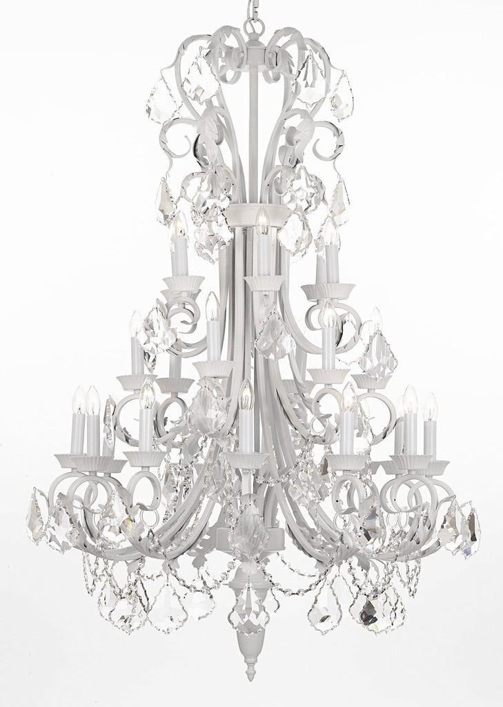 Wrought Iron Chandelier 50" Inches Tall With Crystal Trimmed With Spectra (T... - J10-B12/WHITE/26015/24SW