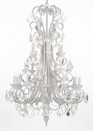 Wrought Iron Chandelier 50" Inches Tall With Crystal Trimmed With Spectra (T... - J10-B12/WHITE/26015/24SW