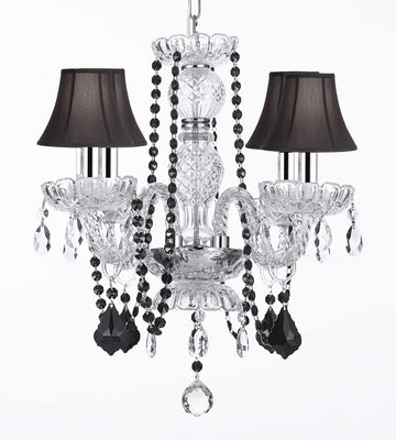 CHANDELIERS LIGHTING EMPRESS CRYSTALS(TM) WITH BLACK COLOR CRYSTAL AND BLACK SHADES W/CHROME SLEEVES! - J10-B43/BLACKB2/BLACKSHADES/26098/4