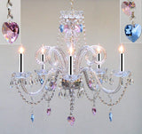 Authentic All Crystal Chandelier Chandeliers Lighting with Sapphire Blue & Pink Crystal Hearts! Perfect for Living Room, Dining Room, Kitchen, Kid's Bedroom w/Chrome Sleeves! H25" W24" - A46-B43/B85/B21/387/5