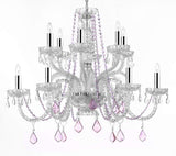 Empress Crystal (tm) Chandelier Chandeliers Lighting with Pink Color Crystal w/Chrome Sleeves! - F46-B43/B2/385/6+6-pink crystals