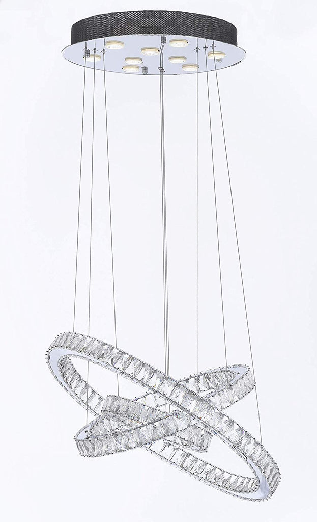 Crystal Elipse 3 Ring Chandelier Chandeliers Modern/Contemporary Lighting 27" Wide w/Adjustable Cables- Good for Dining Room Foyer Entryway Family Room and More! - G7-89174/9