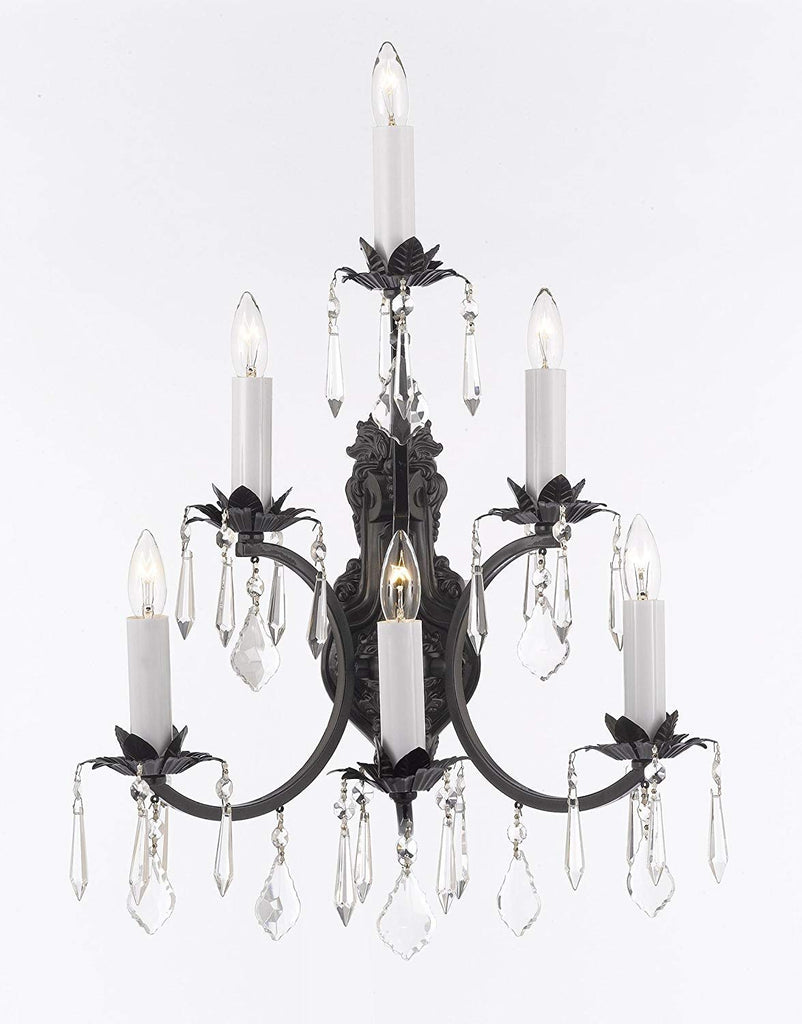 Set of 3-2 Wrought Iron Wall Sconce Crystal Lighting 3 Tier Wall Sconces W16 x H24 and 1 Wrought Iron Chandelier Crystal Chandeliers Lighting H36 X W36 - 2EA A500-6/3034 + 1EA A500-3034/10+5