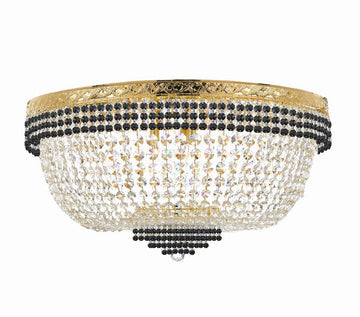 Nail Salon French Empire Crystal Flush Chandelier Lighting Dressed with Jet Black Crystal Balls - Great for The Dining Room, Foyer, Entryway and More! H 20" W 36" 25 Lights - A500-B75/FLUSH/CG/4199/25