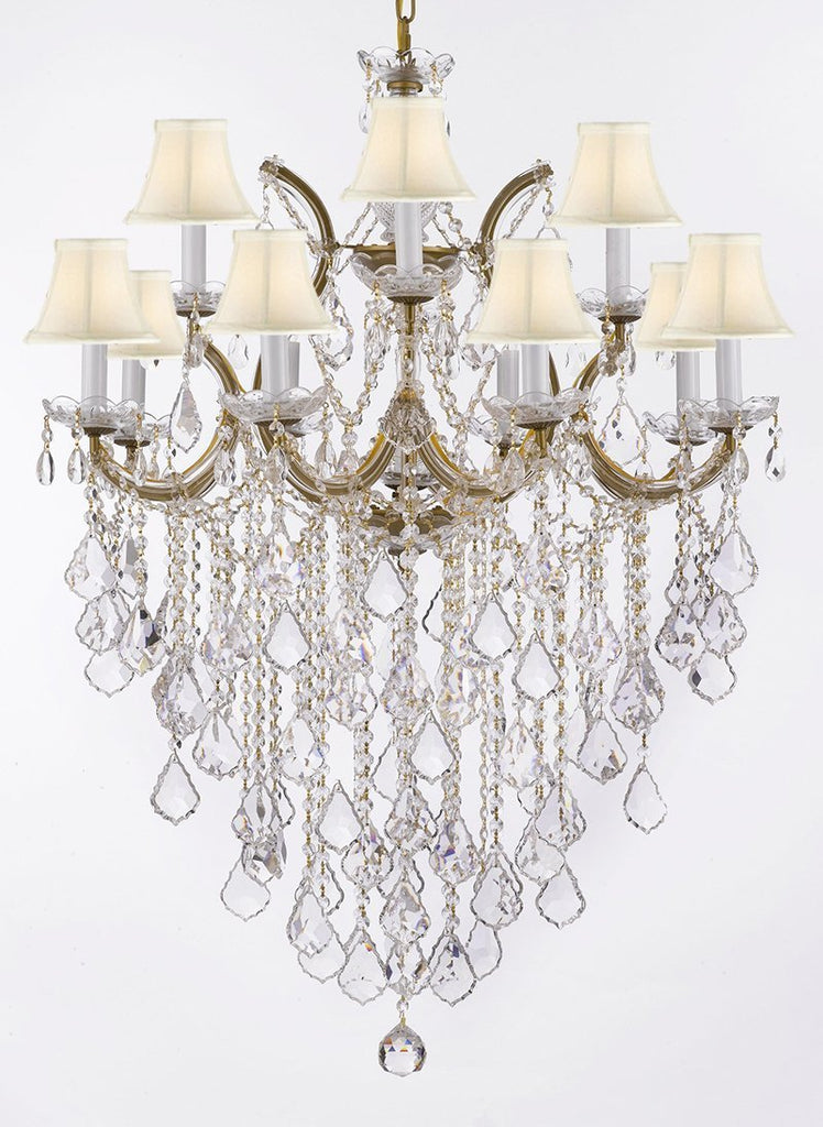 Maria Theresa Chandelier Lights Fixture Pendant Ceiling Lamp Dressed HT 40" WD 28" - Good for Dining Room, Foyer, Entryway, Living Room and More! w/White Shades - F83-WHITESHADES/B12/21532/12+1