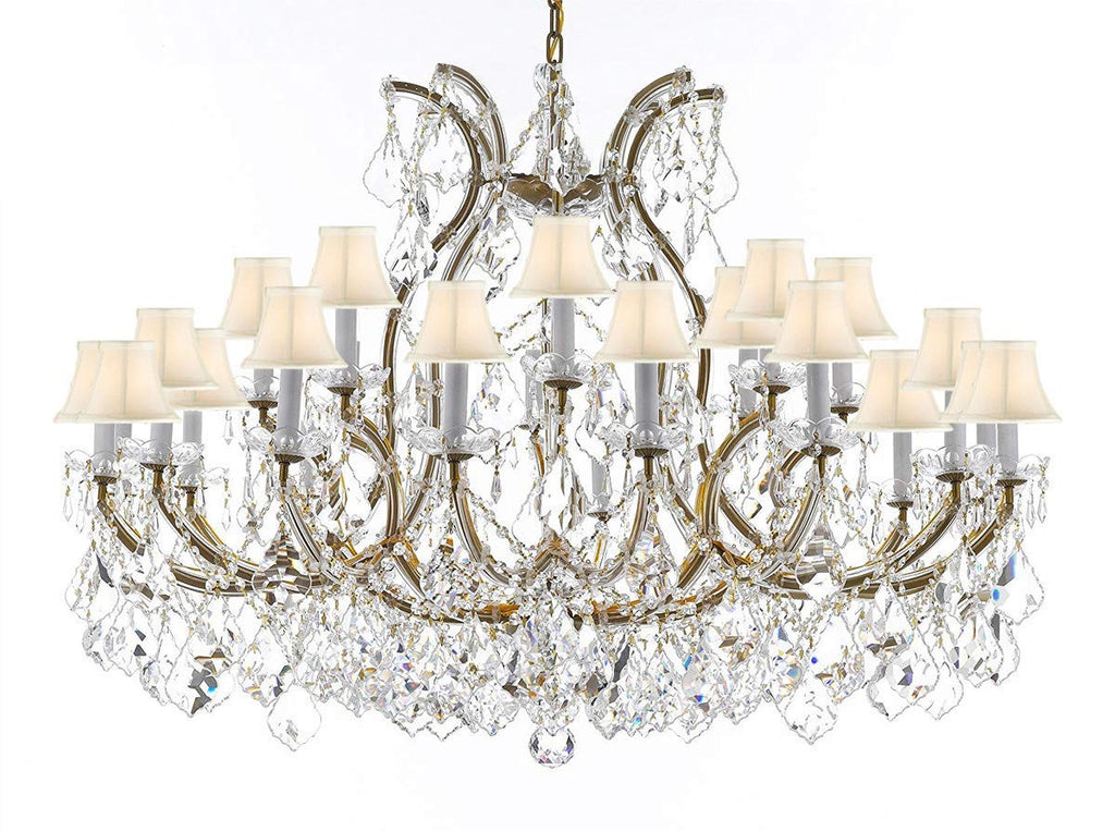 Crystal Chandelier Lighting Chandeliers H35" X W46" Great for The Foyer, Entry Way, Living Room, Family Room and More! w/White Shades - A500-B62/WHITESHADES/2MT/24+1