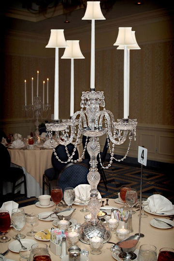 SET OF 20 WEDDING CANDELABRAS CANDELABRA CENTERPIECE CENTERPIECES - SET OF 20 w/WHITE SHADES - G46-CANDLE/WHITESHADES/536/5-Set of 20