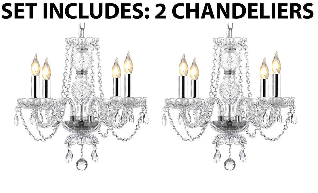 2pc Lighting Set - Pair of Kitchen Island Mini Empress Crystal (tm) Chandeliers Lighting w/Chrome Sleeves! H17" x W17" - 2EA J10-B43/26098/4