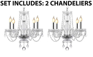 2pc Lighting Set - Pair of Kitchen Island Mini Empress Crystal (tm) Chandeliers Lighting w/Chrome Sleeves! H17" x W17" - 2EA J10-B43/26098/4