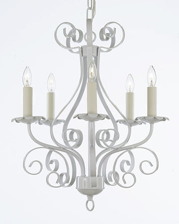 Wrought Iron Chandelier Lighting Country French White 5 Light Ceiling Fixture Wrought Country French - 30175/5 white